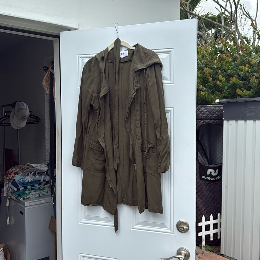 Green JACK Jacket - Size Small - Like New - Hood and Belt Attached - Pockets